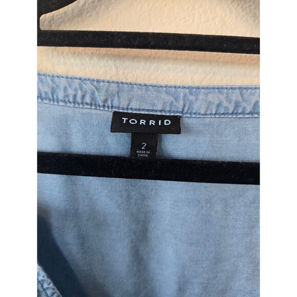 Torrid Lyocel Chambray Shirt Dress 2X Split Neck Utility Pockets Denim Utility - Picture 6 of 11